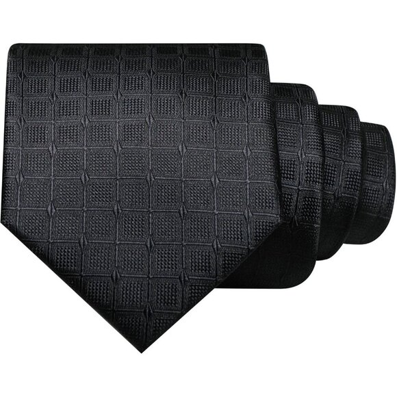 🆕Men Black Plaid Checkered Necktie and Pocket with Tie Clip Lapel Pin Set Ties - Picture 3 of 4